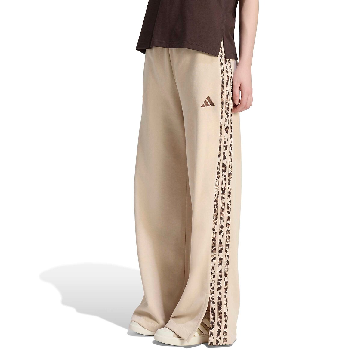 Adidas Sportswear 3 Stripes Printed Wide Leg Trousers Women's Beige/Leopard Print Large