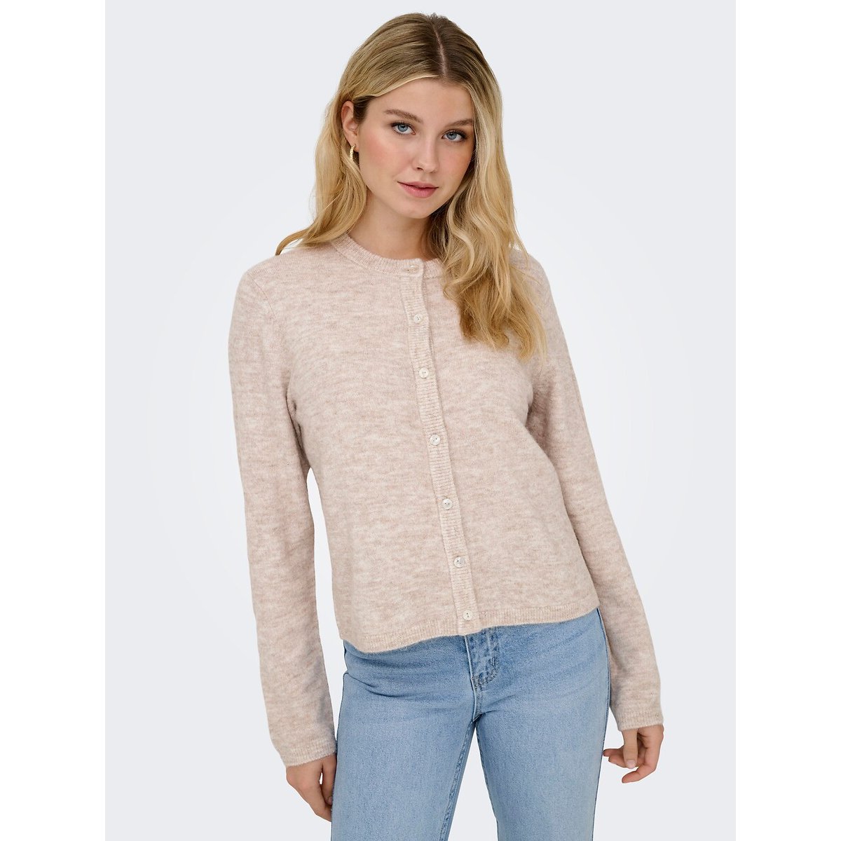 Only Crew Neck Buttoned Cardigan Women's Ecru Medium