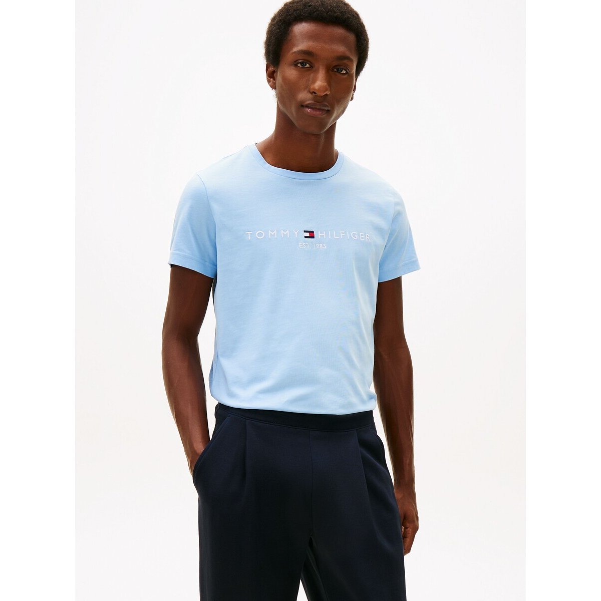 Tommy Hilfiger Fitted Jersey T-Shirt With Embroidered Logo Men's Light Blue Small