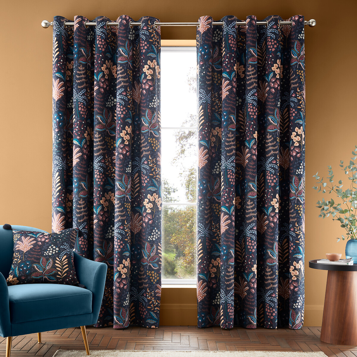 Catherine Lansfield Black Exotic Leaves Curtain Size W229 X D229cm
