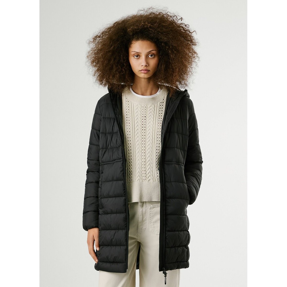 Pepe Jeans Sally Mid-Length Padded Jacket With Hood Women's Black Large