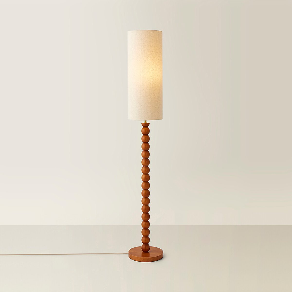 So'home Unisex Natural Walnut Wood Bobbin Table Lamp With Tall Linen Shade