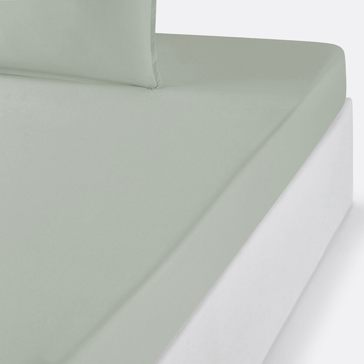 La Redoute Interieurs Plain Organic Cotton Percale Fitted Sheet Unisex Moss Single (90X190cm) Kids