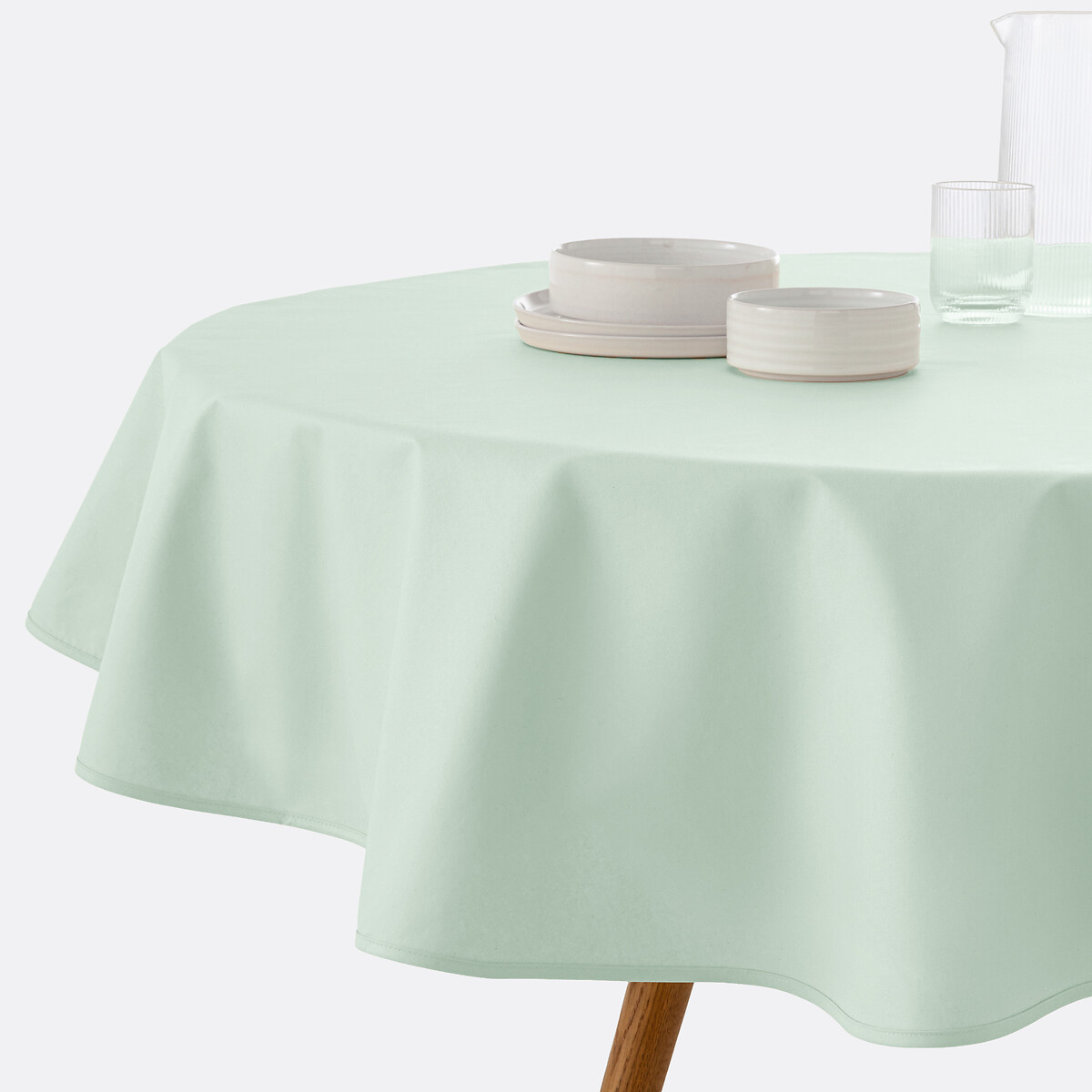 La Redoute Interieurs Scénario Round Soft Coated Cotton Tablecloth Unisex Pale Green 160 Cm