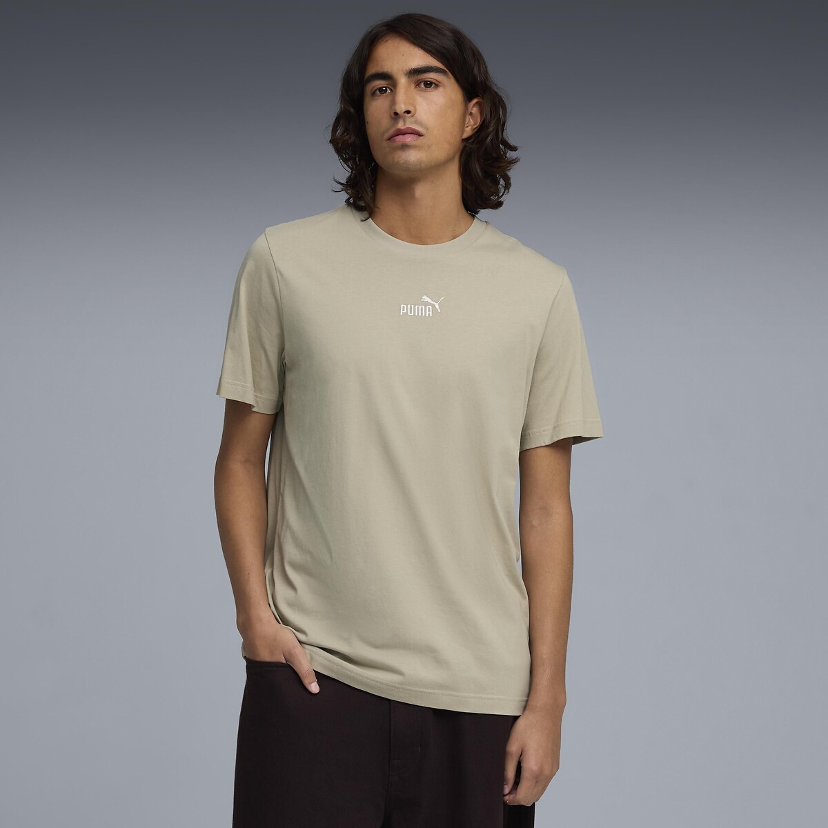 Puma Logo T-Shirt With Short Sleeves Men's Grey Beige Extra Large