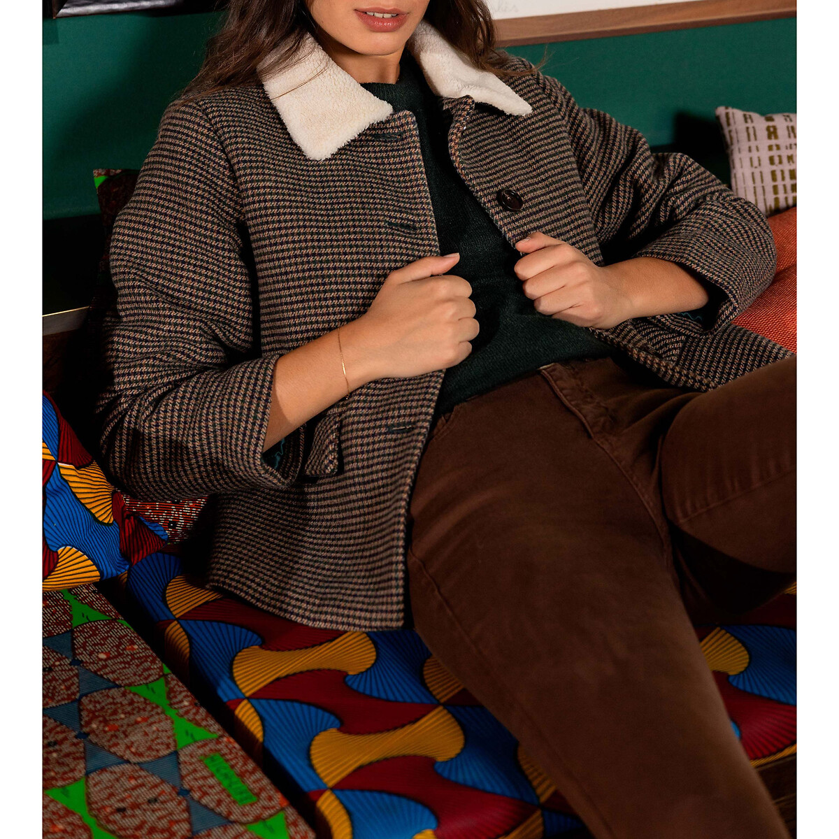 Checked Short Buttoned Coat