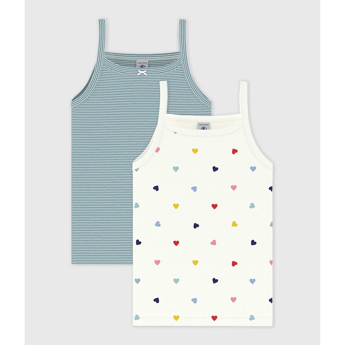 Petit Bateau Pack Of 2 Children's Cotton Vests White + Green 10Y (138Cm) Kids