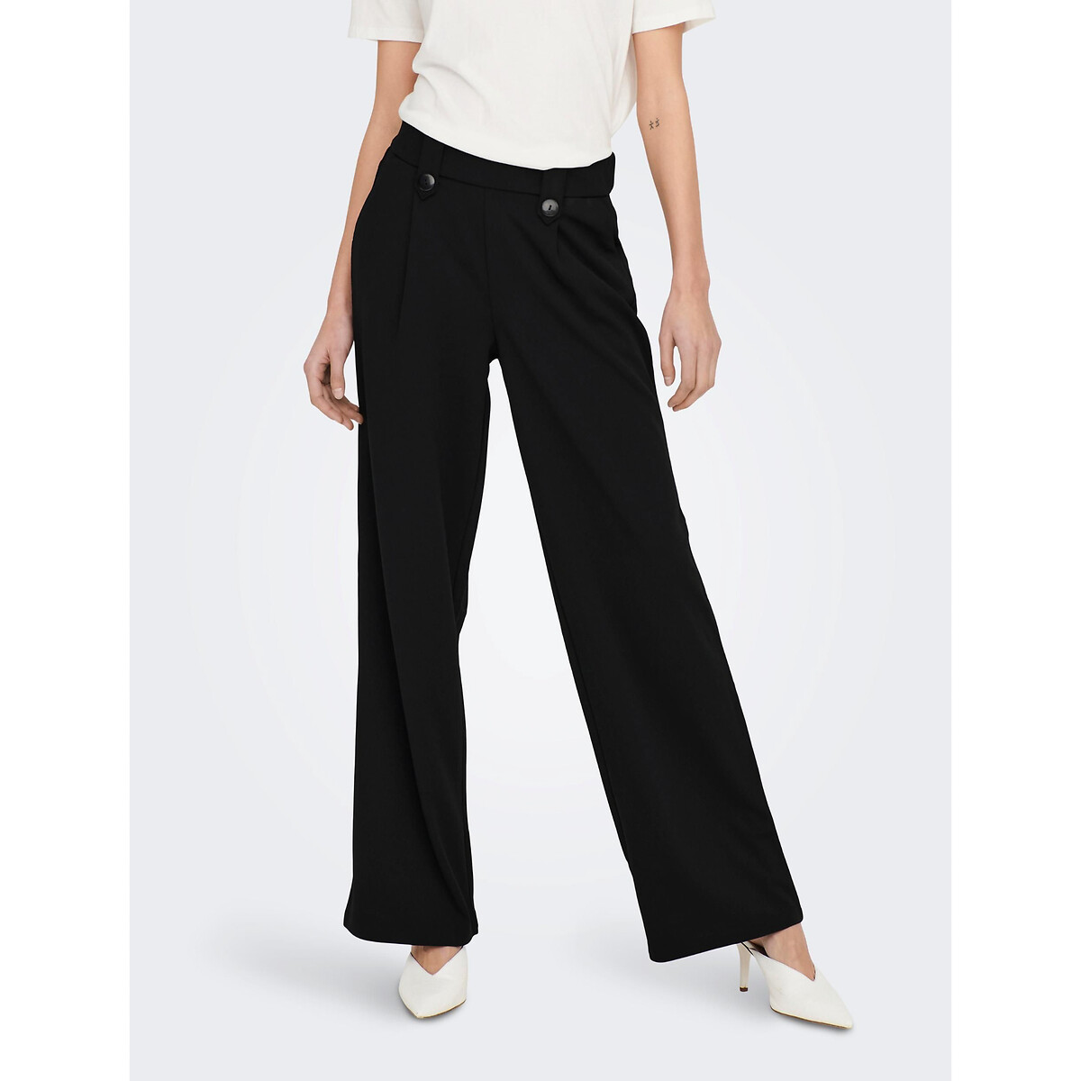 Only Women's Black Pleat Front Trousers With Wide Leg Xs / L32