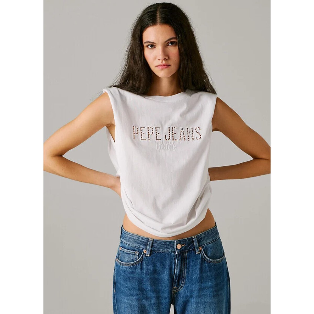 Pepe Jeans Logo Sleeveless T-Shirt Women's White Extra Small