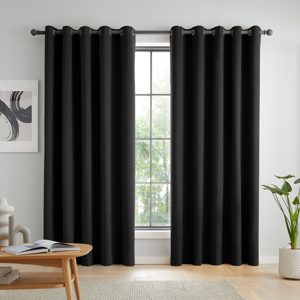Catherine Lansfield Black Wilson Velvet Out Thermal Curtain Size W229 X D229cm