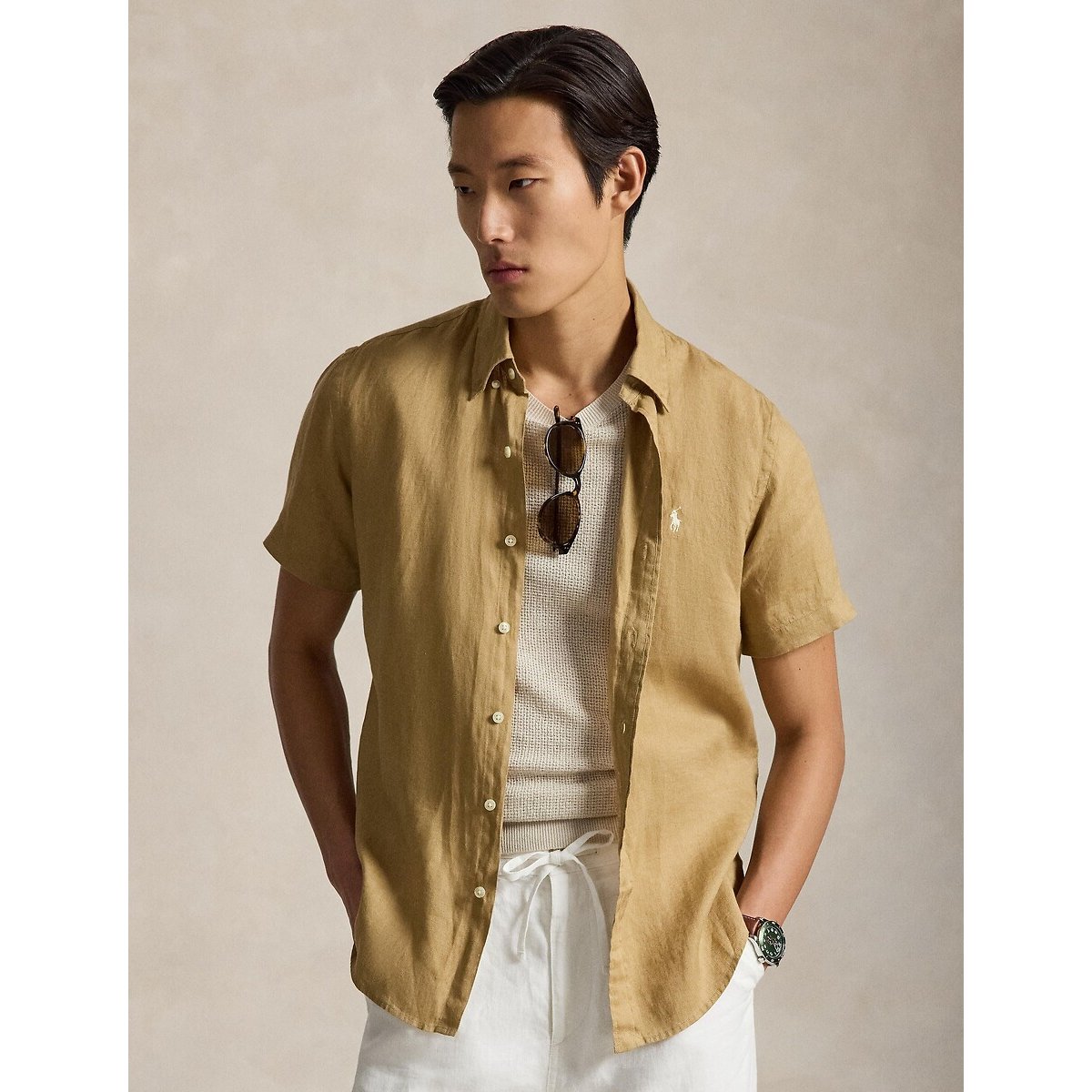 Polo Ralph Lauren Linen Short Sleeve Shirt Men's Coffee Medium