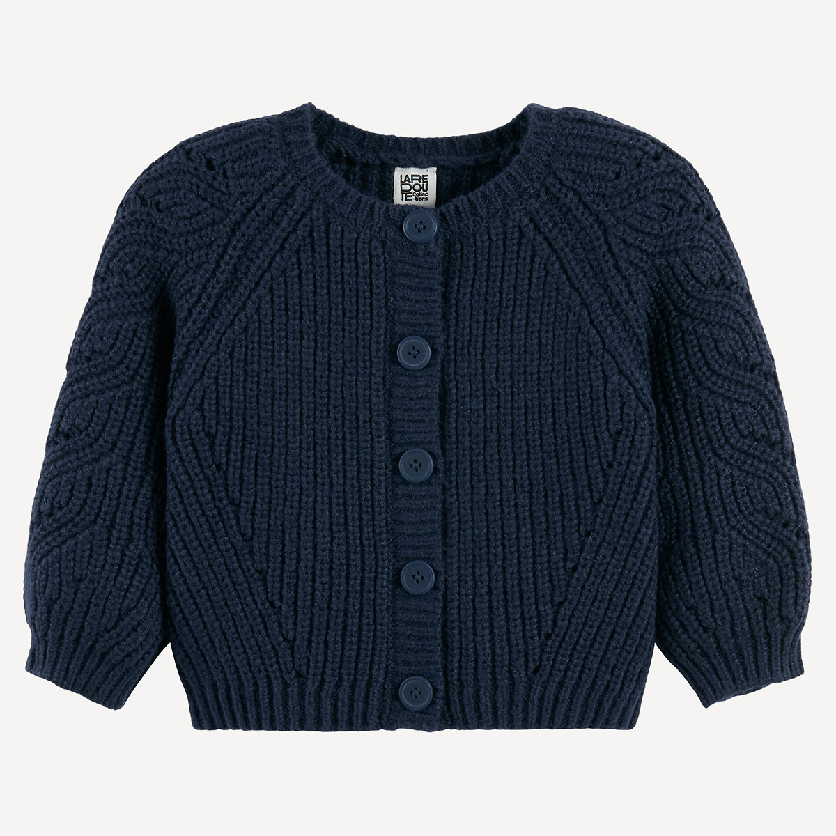 Click to view product details and reviews for Crew Neck Cardigan In Ribbed Fine Knit.