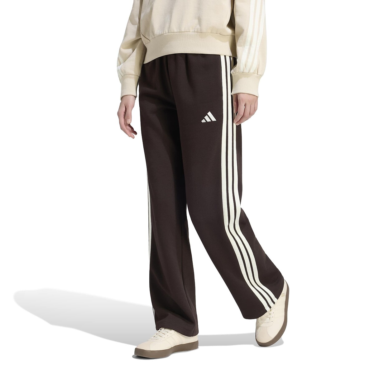 Adidas Sportswear Essentials 3 Stripes Fleece Wide Leg Trousers Women's Brown Medium