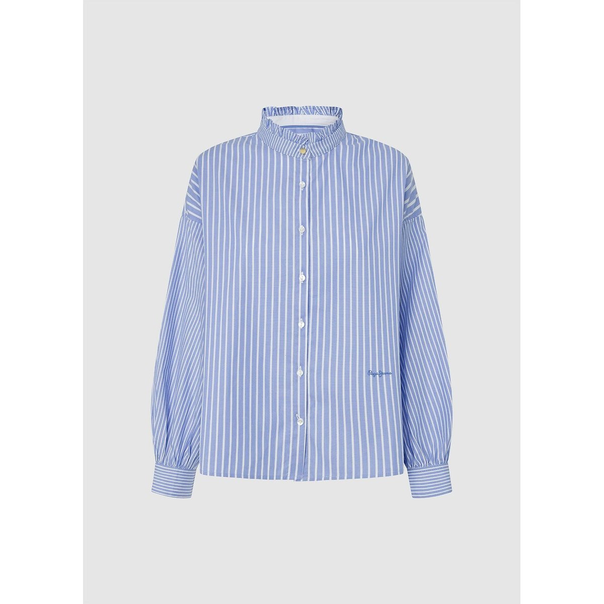 Pepe Jeans Women's Blue Striped Pipery Victorian Collar Shirt In Striped Cotton Small