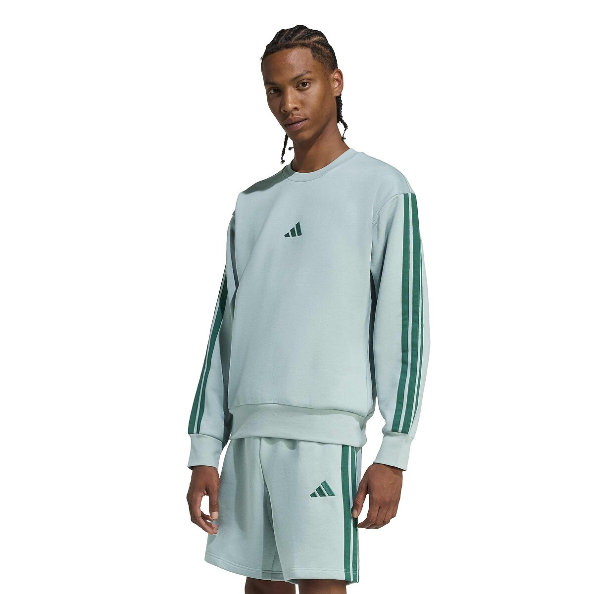 Adidas Sportswear Essential 3-Stripes Fleece Crew Neck Sweatshirt Men's Sage Extra Large