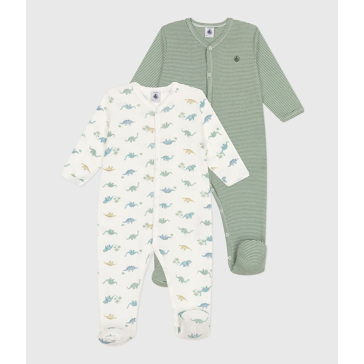 PETIT BATEAU Set van 2 pyjama's met dinosaurus- en streepjesprint