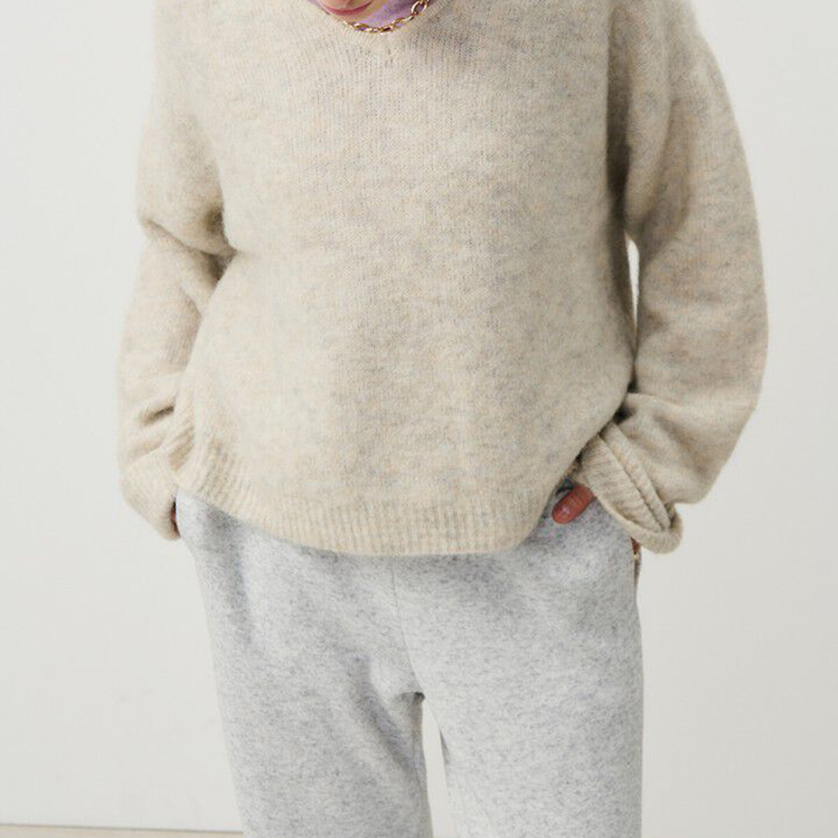 American Vintage East Loose-Fit Jumper With V-Neck Women's Powder Medium