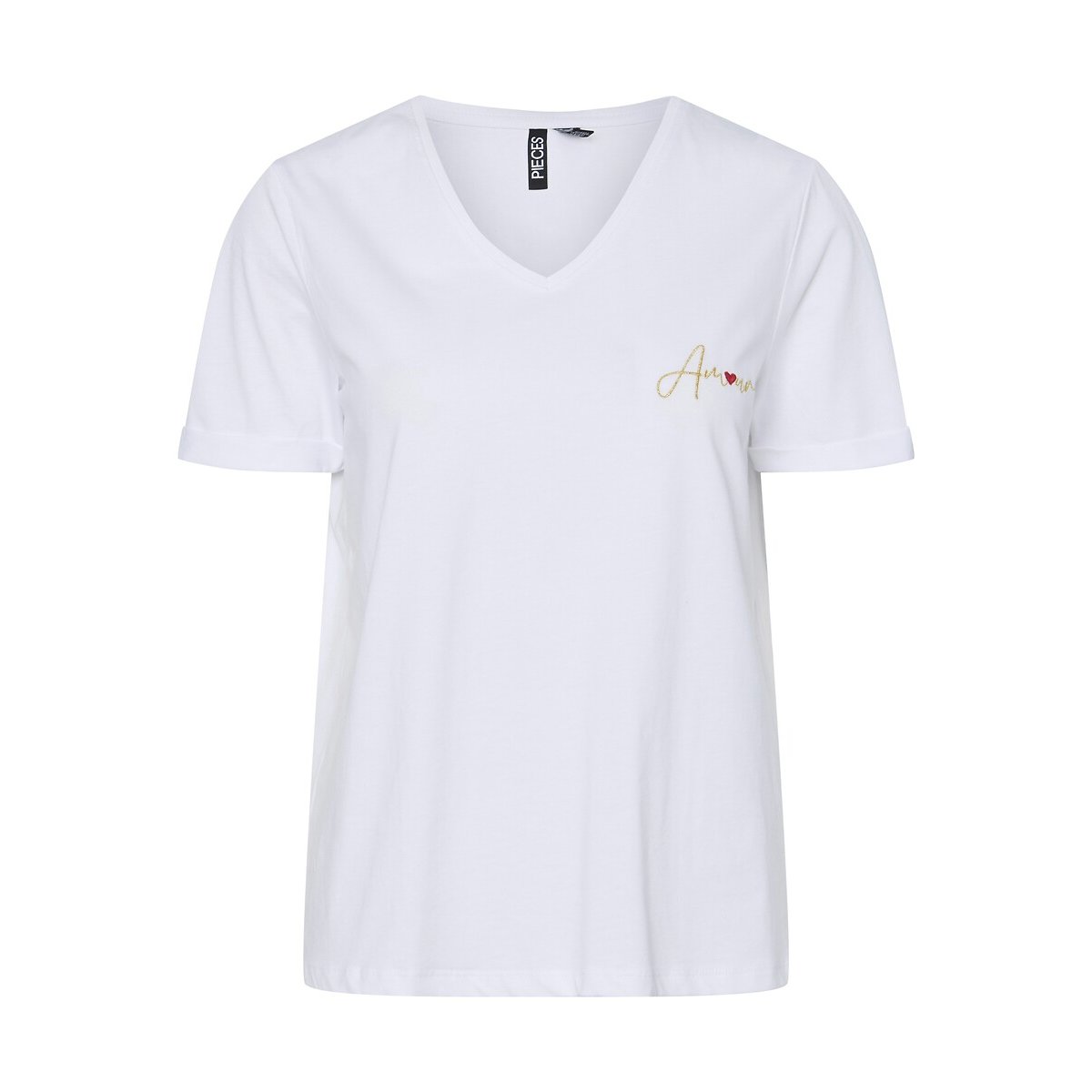 Pieces Women's White V-Neck Short Sleeve T-Shirt Extra Small