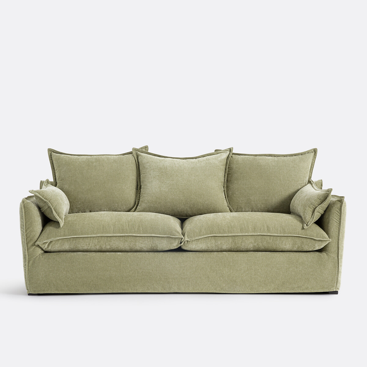 La Redoute Interieurs Odna Velvet-Touch Sofa With Removable Cover Unisex Green Eucalyptus Size 3 Seater