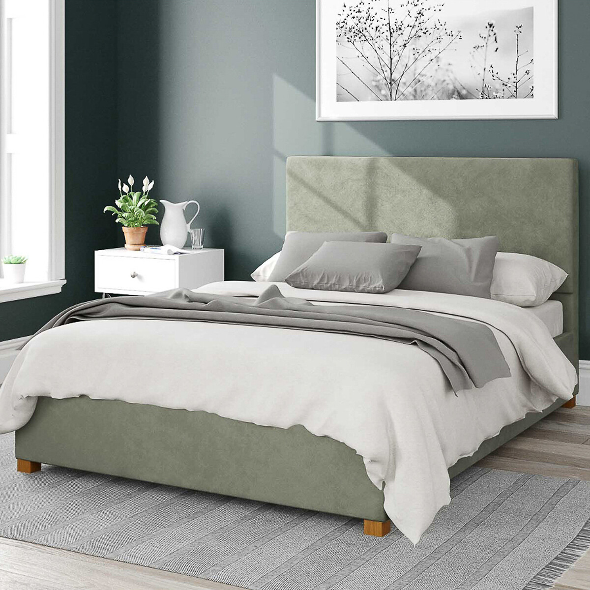 Aspire Garland Velvet Storage Ottoman Bed With Plain Upholstered Headboard Unisex Duck Egg Blue King Size (150 X 200Cm)