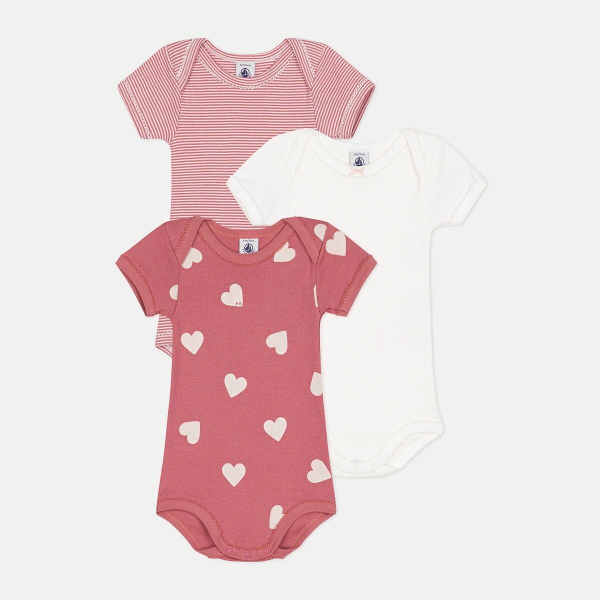 PETIT BATEAU Set van 3 rompertjes met korte mouwen