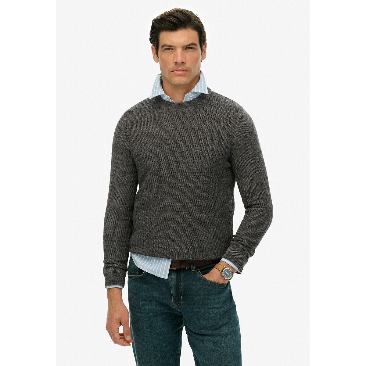 Superdry Textured Crew Neck Jumper Men's Dark Grey Large