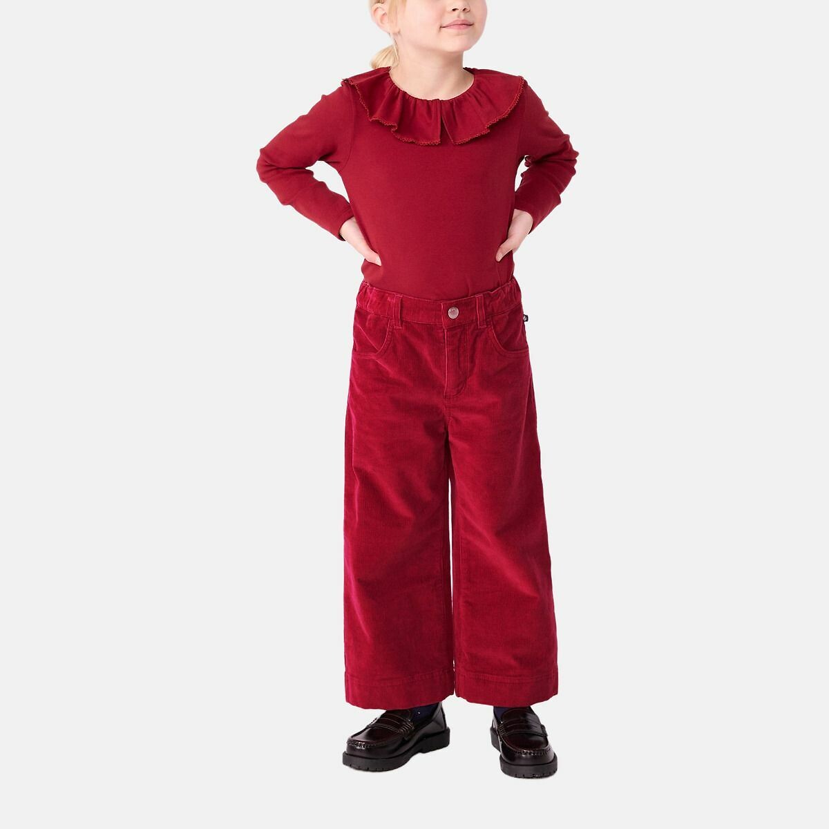 Petit Bateau Cotton Long Sleeve T-Shirt With Ruffled Collar Burgundy 4Y (102Cm)