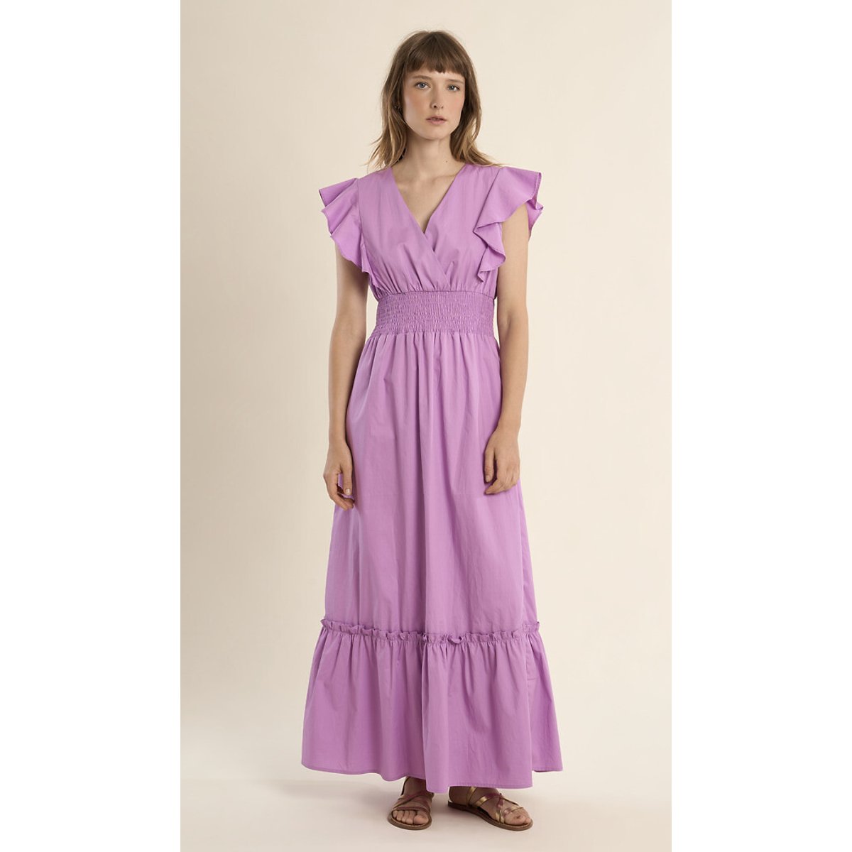Molly Bracken V-Neck Short Sleeve Maxi Dress Women's Lilac Large