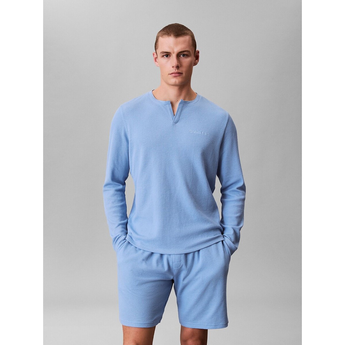 Calvin Klein Underwear Embossed Fabric Pyjama Shirt Men's Blue Medium