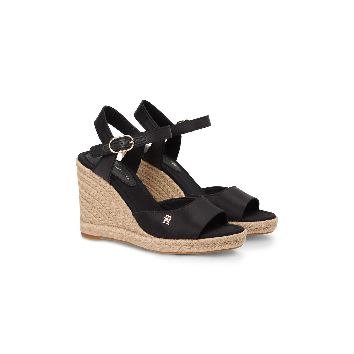 Tommy Hilfiger Satin Wedge Sandals Women's Black Size 40 (6.5)