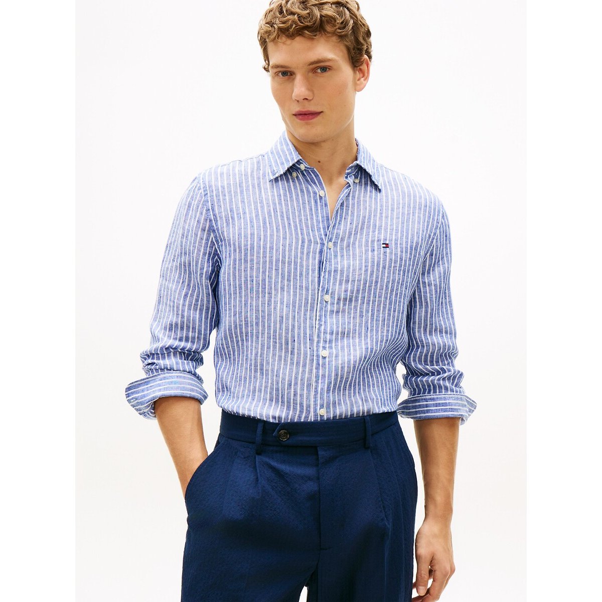 Tommy Hilfiger Linen Shirt Men's Dark Blue Medium