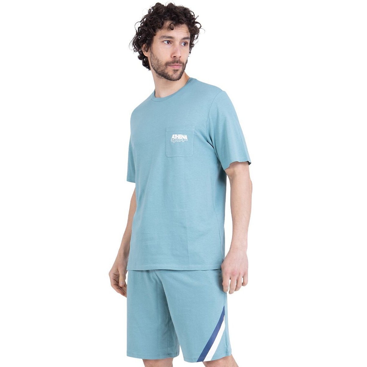 Athena Crew Neck Short Pyjamas Men's Blue/Green Extra Large