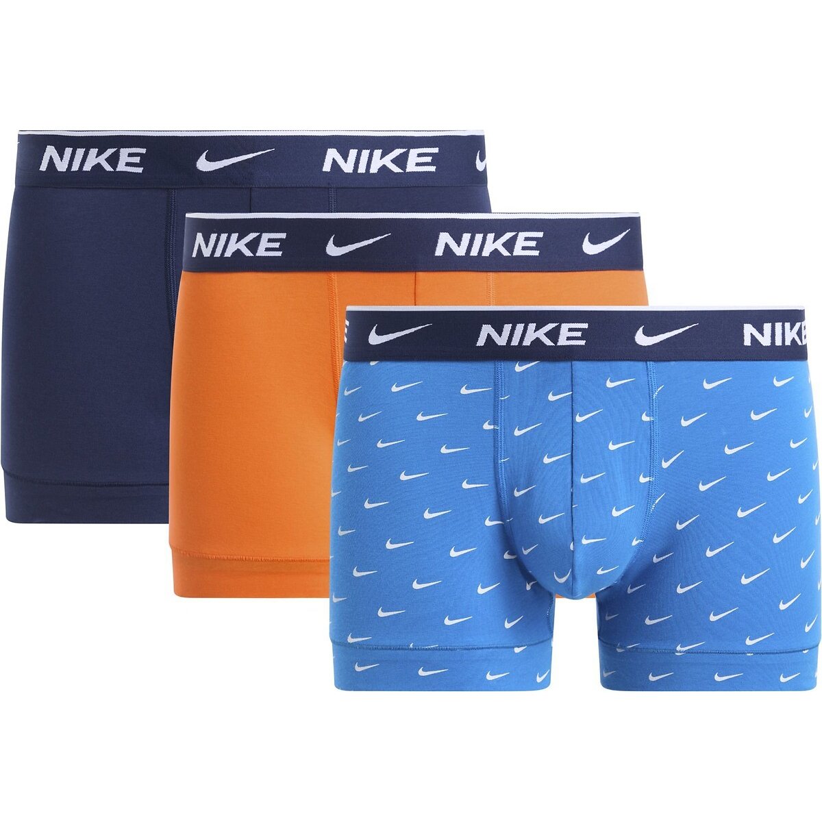 Nike Pack Of 3 Signature Plain Boxer Shorts Men's Blue+Orange+Blue Print Small