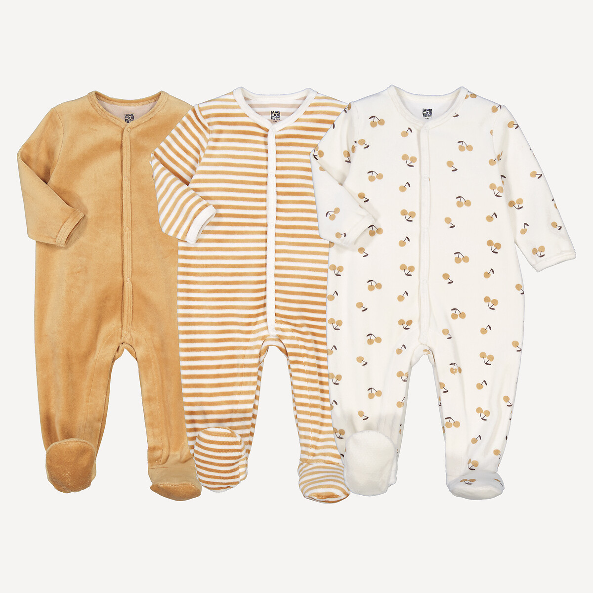 LA REDOUTE COLLECTIONS Set van 3ééndelige pyjama's in fluweel, kersmotief en strepen