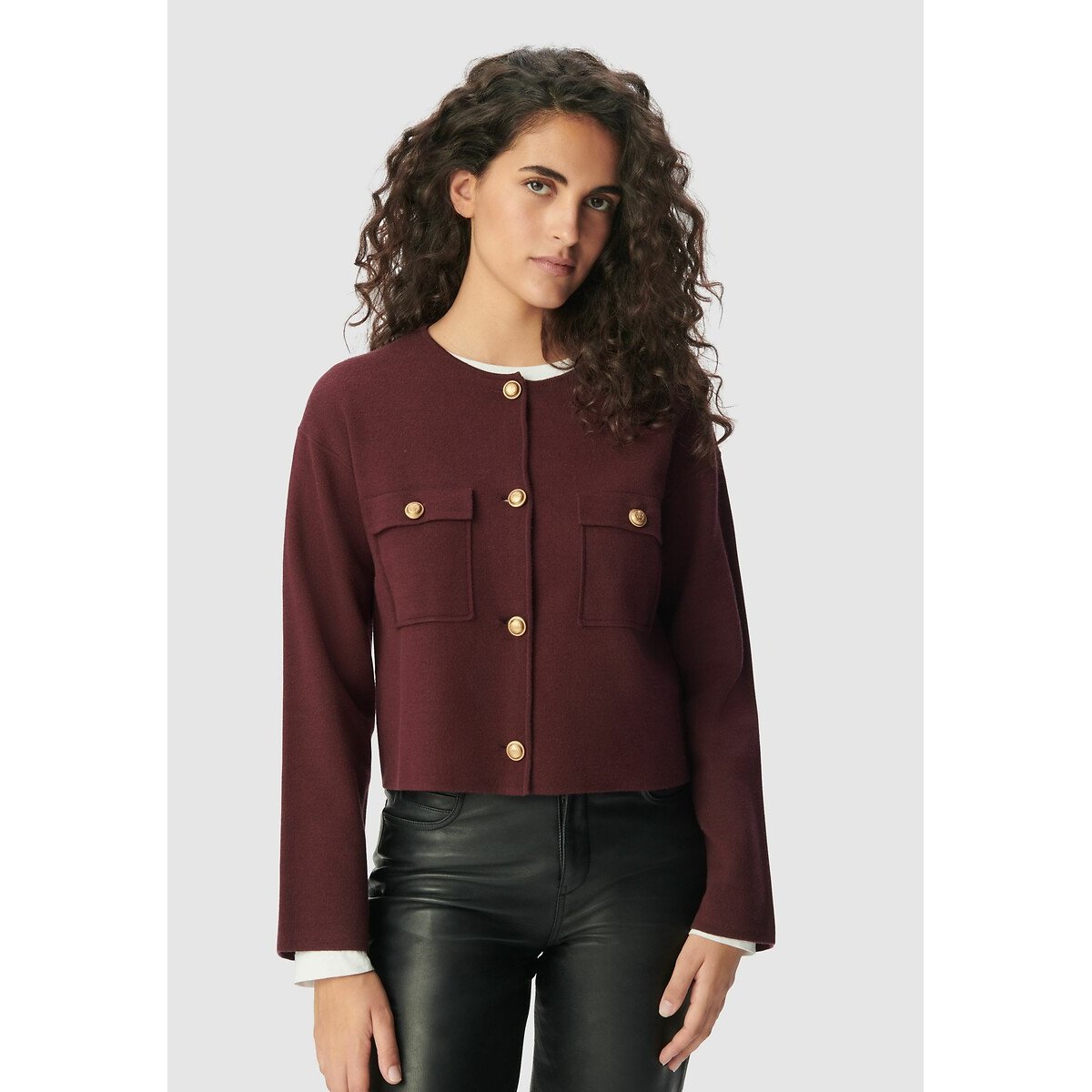 Ikks Crew Neck Cardigan With Pockets Women's Plum Small