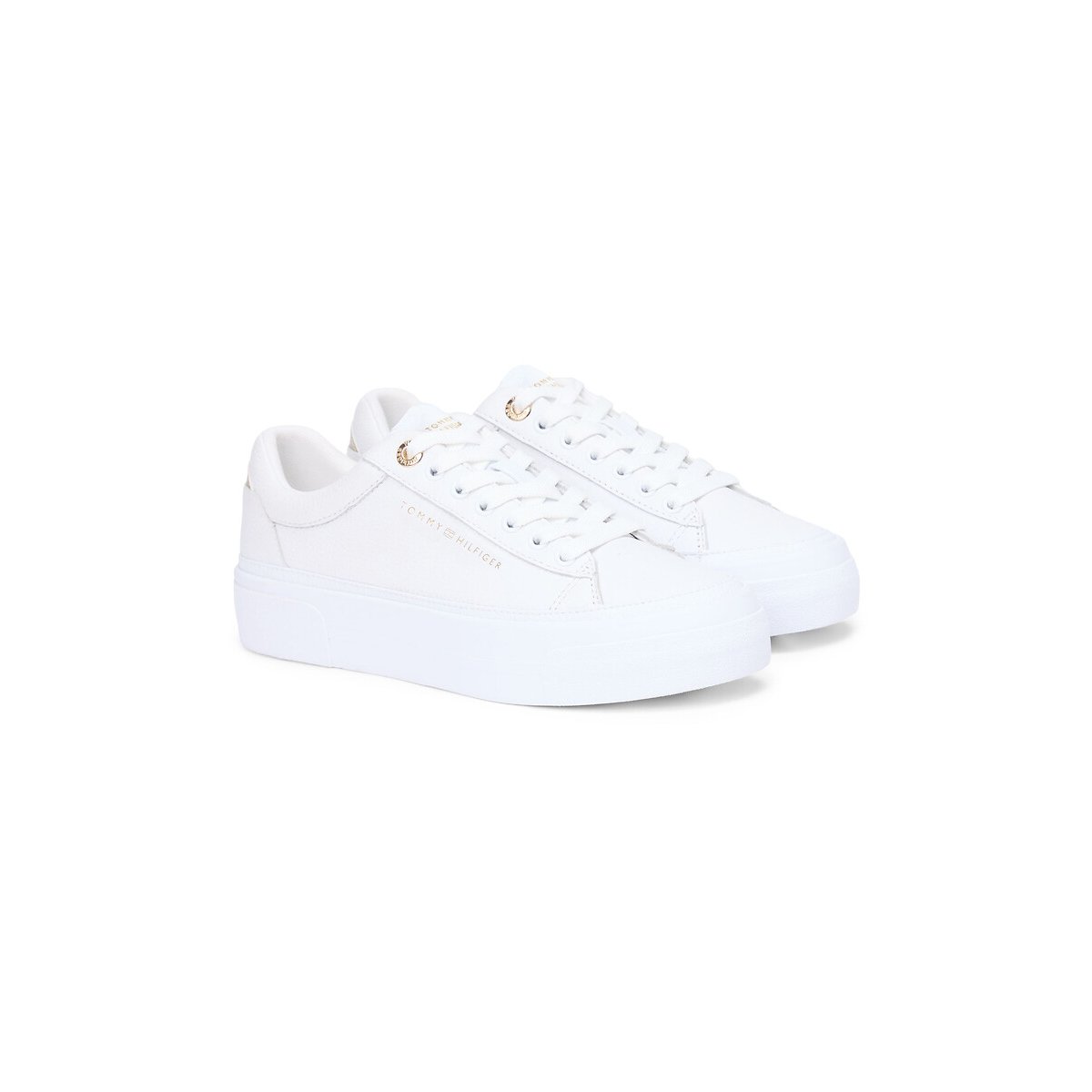 Tommy Hilfiger Tumbled Platform Leather Trainers Women's White Size 41 (7)