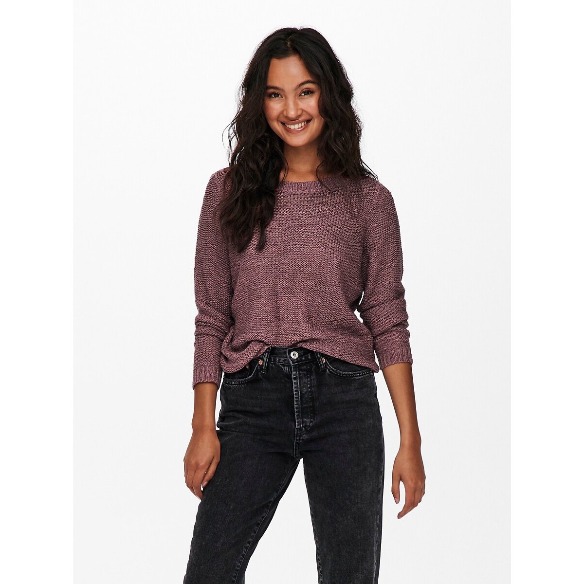 Only Boat Neck Jumper In Fine Knit Women's Dusty Pink Medium