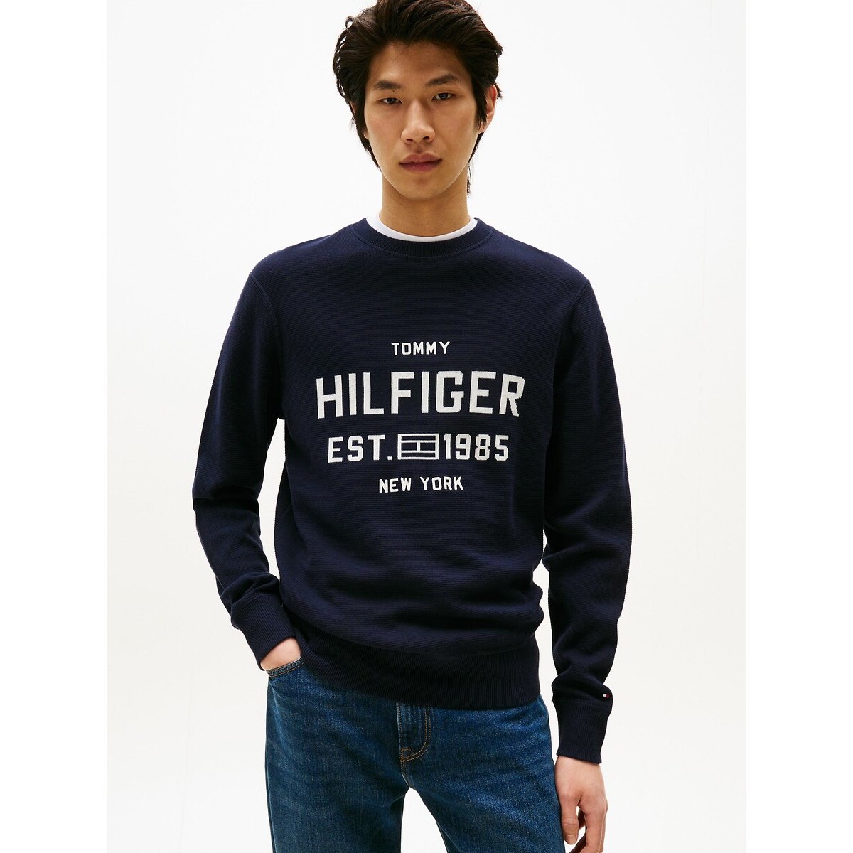 Tommy Hilfiger Unisex Navy Crew Neck Jumper With Logo Large
