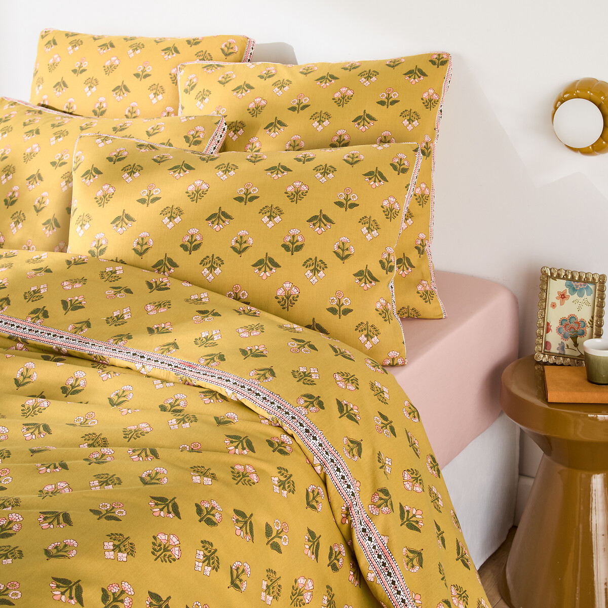 Housse De Couette En Coton Lavé, Imprimé Fleurs, VANDI OCRE — vue 3