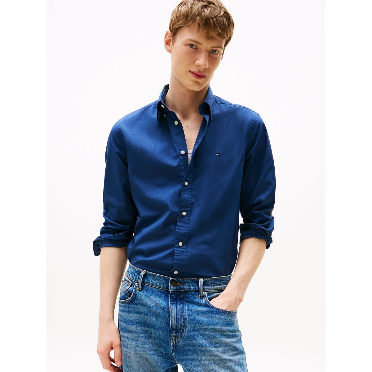Tommy Hilfiger Th Flex Poplin Regular Fit Shirt Men's Sea Blue Large