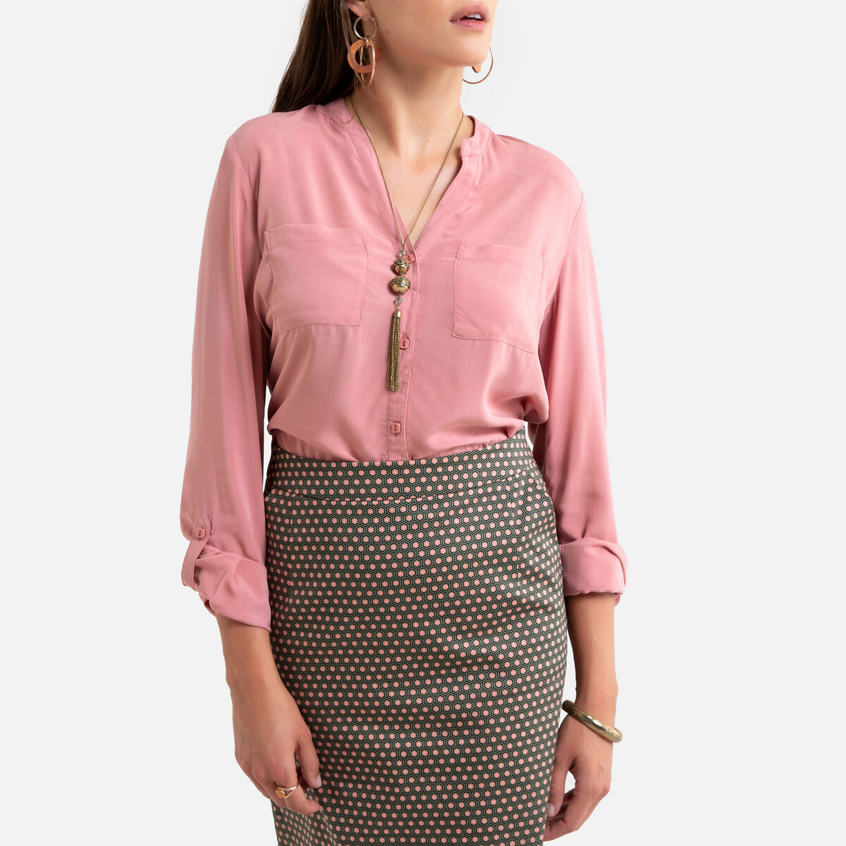 Regular Fit Draping Tunic With V-Neck