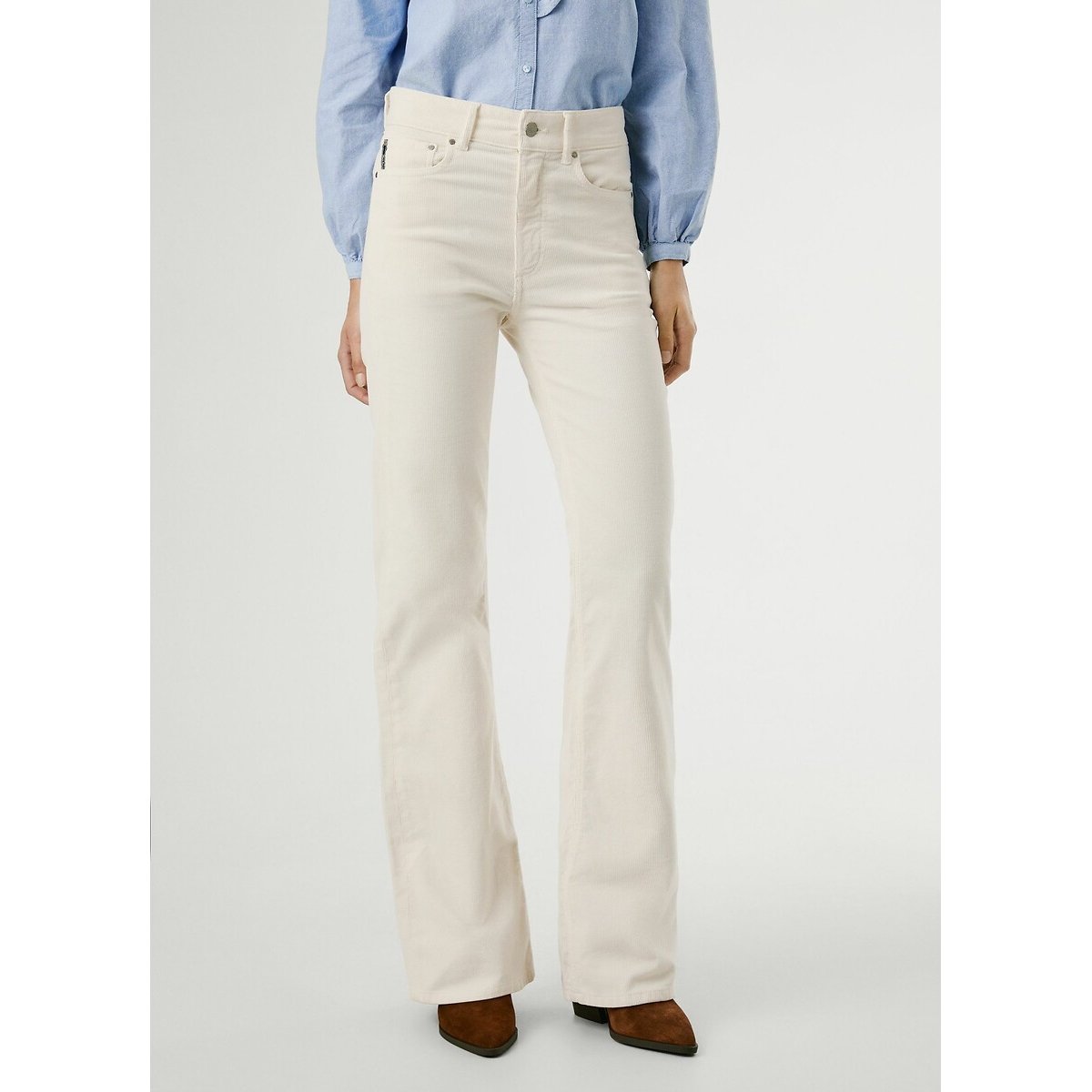 Pepe Jeans Corduroy Flared Trousers Women's Ecru W25 L32