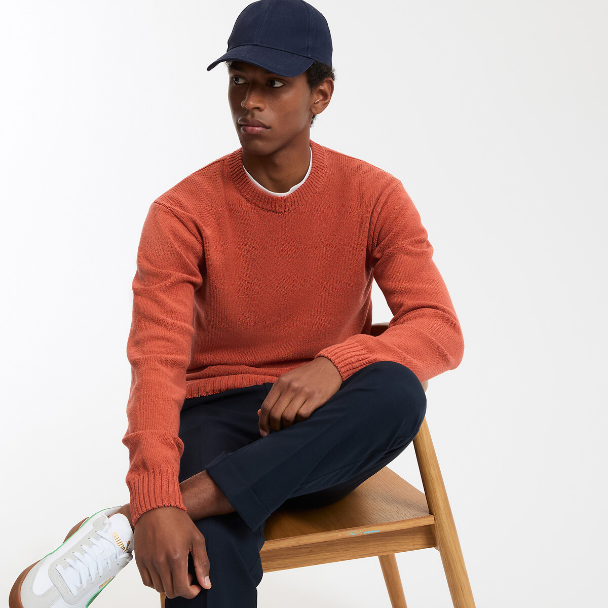 La Redoute Collections Fine Knit Crew Neck Jumper Men's Orange 3XL