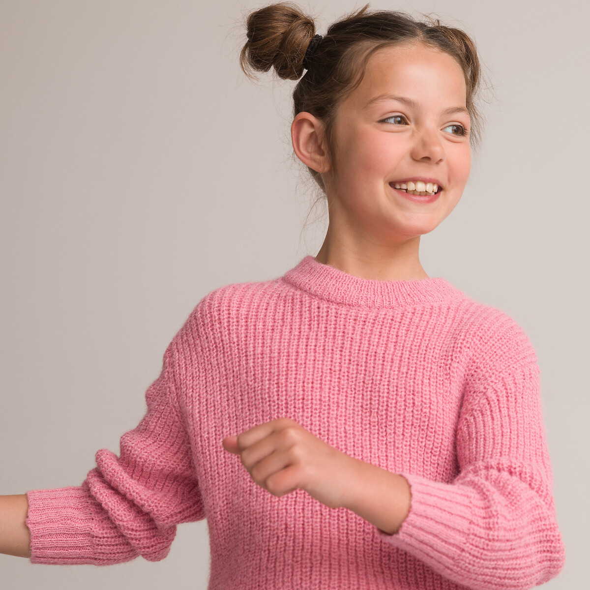 La Redoute Collections Chunky Knit Jumper With Crew Neck Pink 10Y (138Cm)