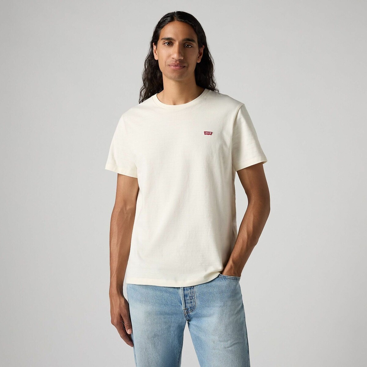 Levi's Men's Ecru Crew Neck T-Shirt With Short Sleeves Small