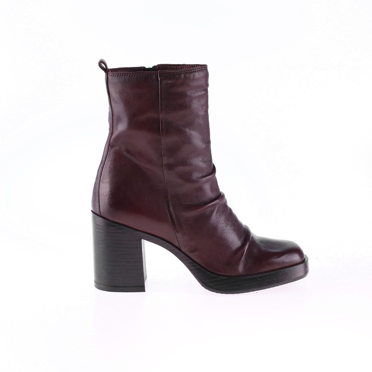 Mjus Square Toe Heeled Pleated Leather Ankle Boots Women's Burgundy Size 37 (4)