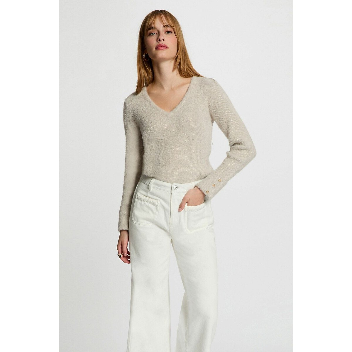Morgan Fine Knit Jumper With V-Neck Women's Clay Medium