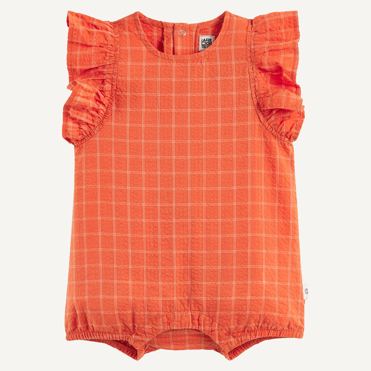 La Redoute Collections Checked Ruffled Sleeve Playsuit Brown 18M (81Cm)