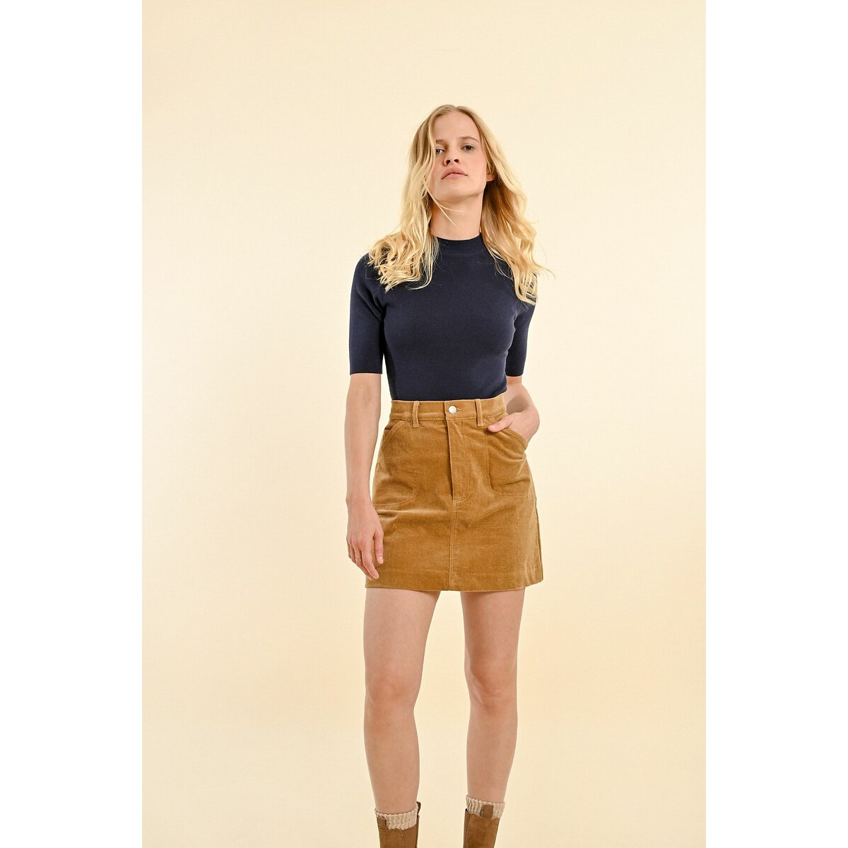 Molly Bracken Corduroy Mini Skirt Women's Beige Large