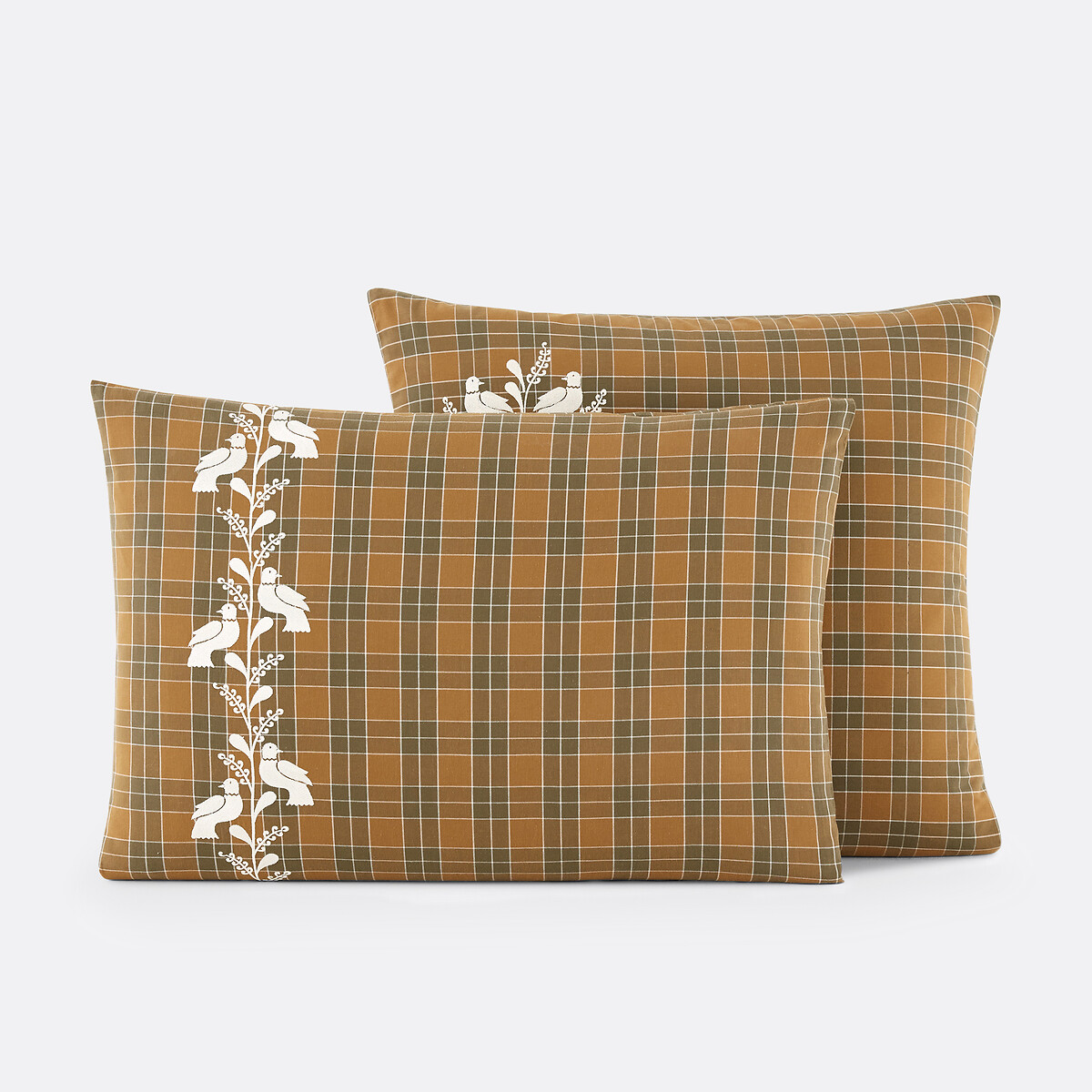 La Redoute Interieurs Lotta Embroidered Tartan 100% Cotton Pillowcase Unisex Checked Square (63X63cm)